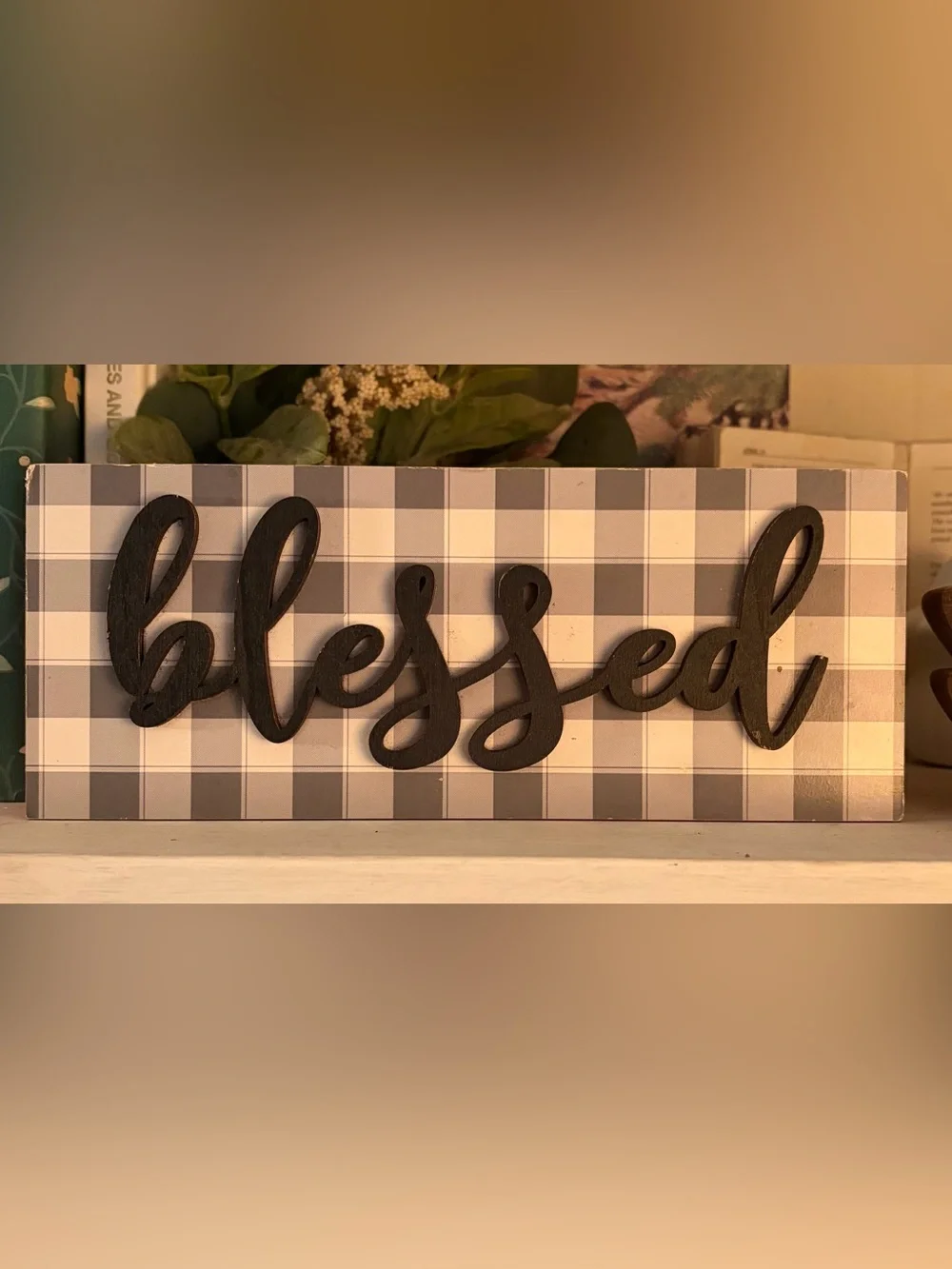 Blessed Buffalo Check Wall Sign - Black and Gray